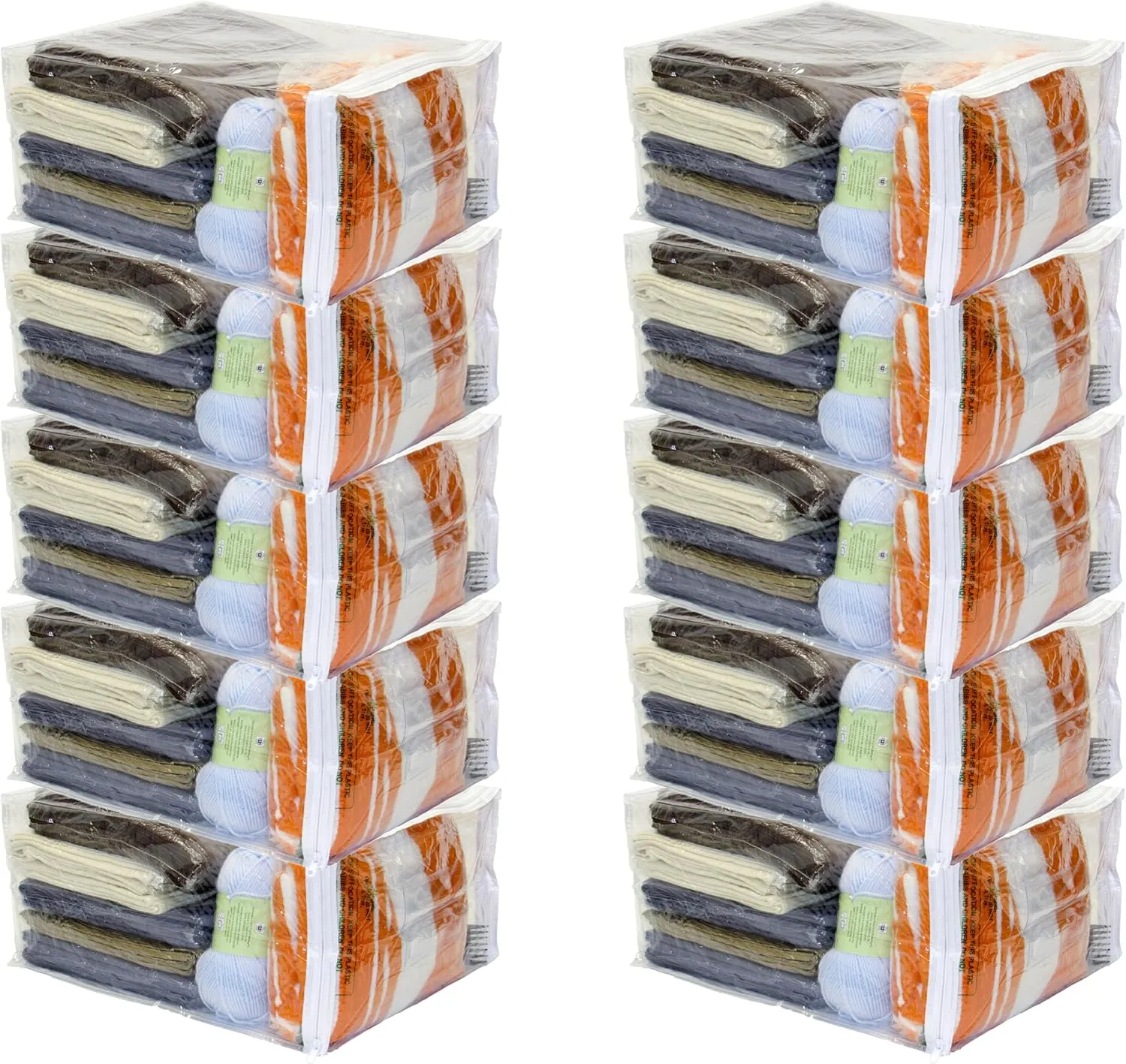 10-Pack Clear Vinyl Zippered Storage Bags 15 x 18 x 9 Inch