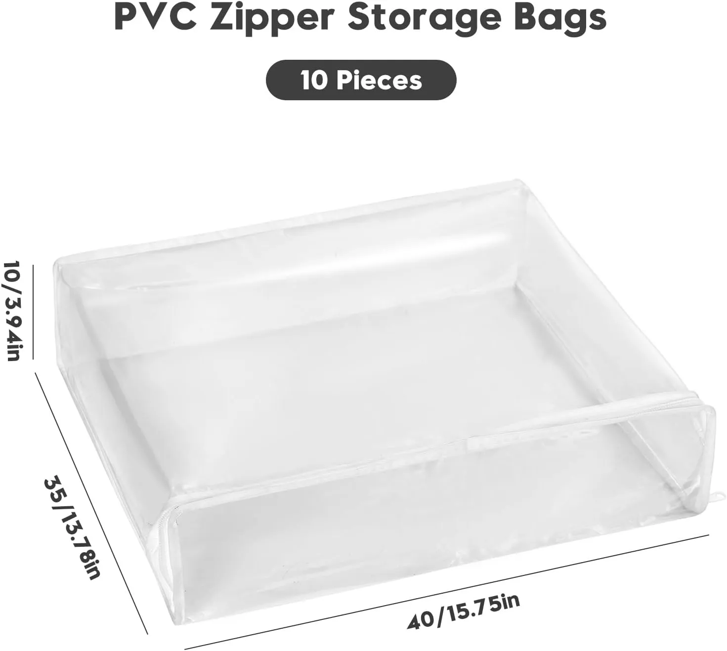 10 PCS Clear Zippered Storage Bags, Sweater Storage with Two-way Zipper, Foldable Closet Organizer Bed Sheet Organizer, Cube Plastic Storage Organizer,Bag,Bin,for Clothes,Towel-15.7*13.78*3.9