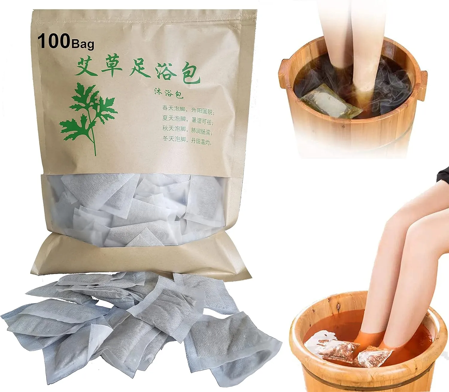 100bag Natural Mugwort Foot Soak Wormwood Foot Bath Powder Herb for Cleaning Spa Relax Legs Massage Odor Neuropathy艾草足浴泡脚