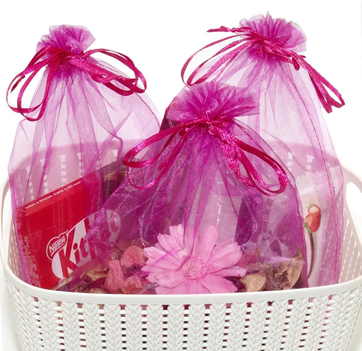 100pcs Organza Pouch Bag Drawstring 6"x9" 16x22cm Strong Gift Candy Bag Jewelry Party Wedding Favor (Hot Pink)