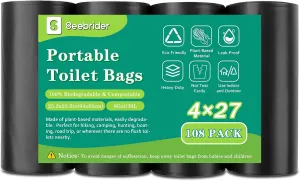 108 Portable Toilet Bags, Biodegradable Camping Toilet Bags 8 Gallon Thickened Portable Potty Bags for 5 Gallon Bucket Toilet Compostable Bags for Adults Outdoor Travel