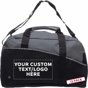 12 Center Court Duffel Bags Set - Customizable Text, Logo - Polyester, Zippered, Front Pocket, Adjustable Strap - Grey