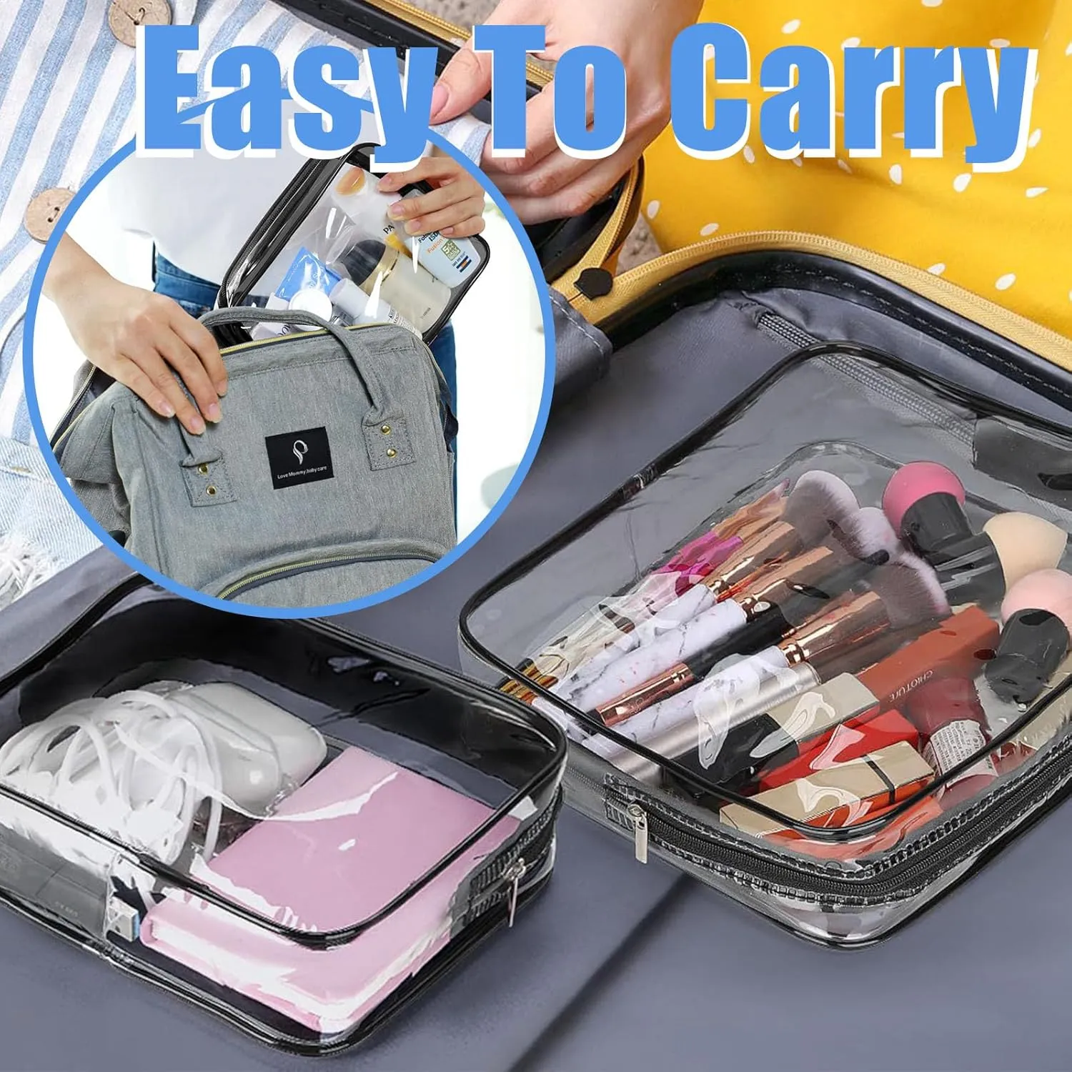 12 Pcs Clear Makeup Bag PVC Waterproof Zippered Clear Cosmetic Toiletry Makeup Carry Pouch for Women Men Vinyl Plastic Organizer Case for Vacation Bathroom (Small, Black)