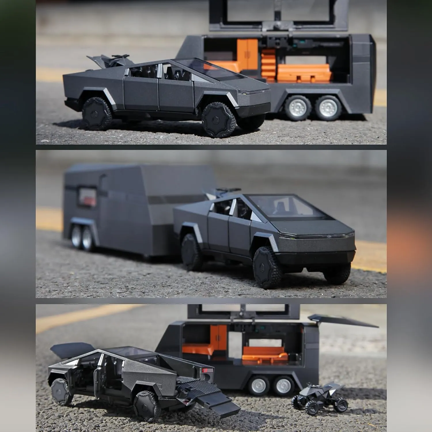 1/32 Alloy Car Trucks Toy Pickup Trailer RV Model Kit with Beach Motorcycle, Diecast Alloy Metal RV Car Model Toys with Sound Light and Pull Back Power,Christmas Birthday Gift for Boy Girl-Green