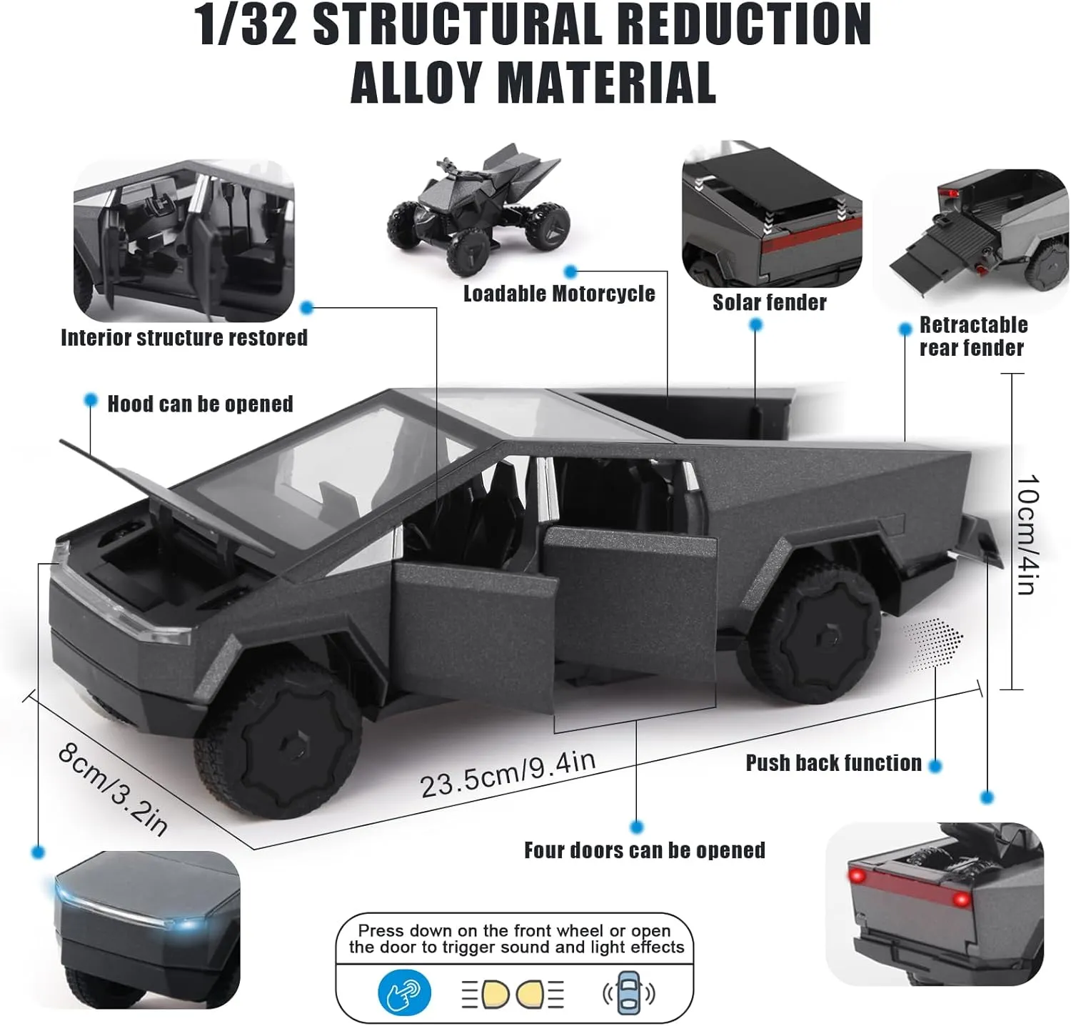 1/32 Alloy Car Trucks Toy Pickup Trailer RV Model Kit with Beach Motorcycle, Diecast Alloy Metal RV Car Model Toys with Sound Light and Pull Back Power,Christmas Birthday Gift for Boy Girl-Green