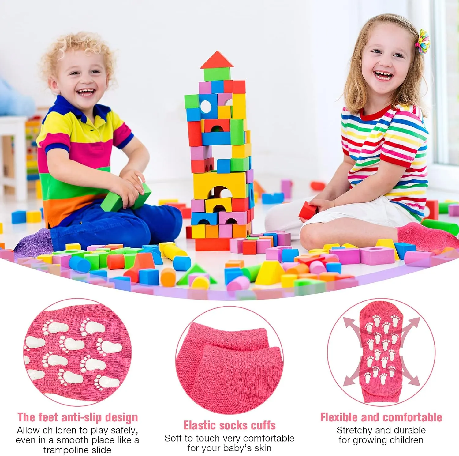 14 Pairs Kids Anti-Skid Ankle Grip Socks for Pilates, Ballet, Barefoot Workout