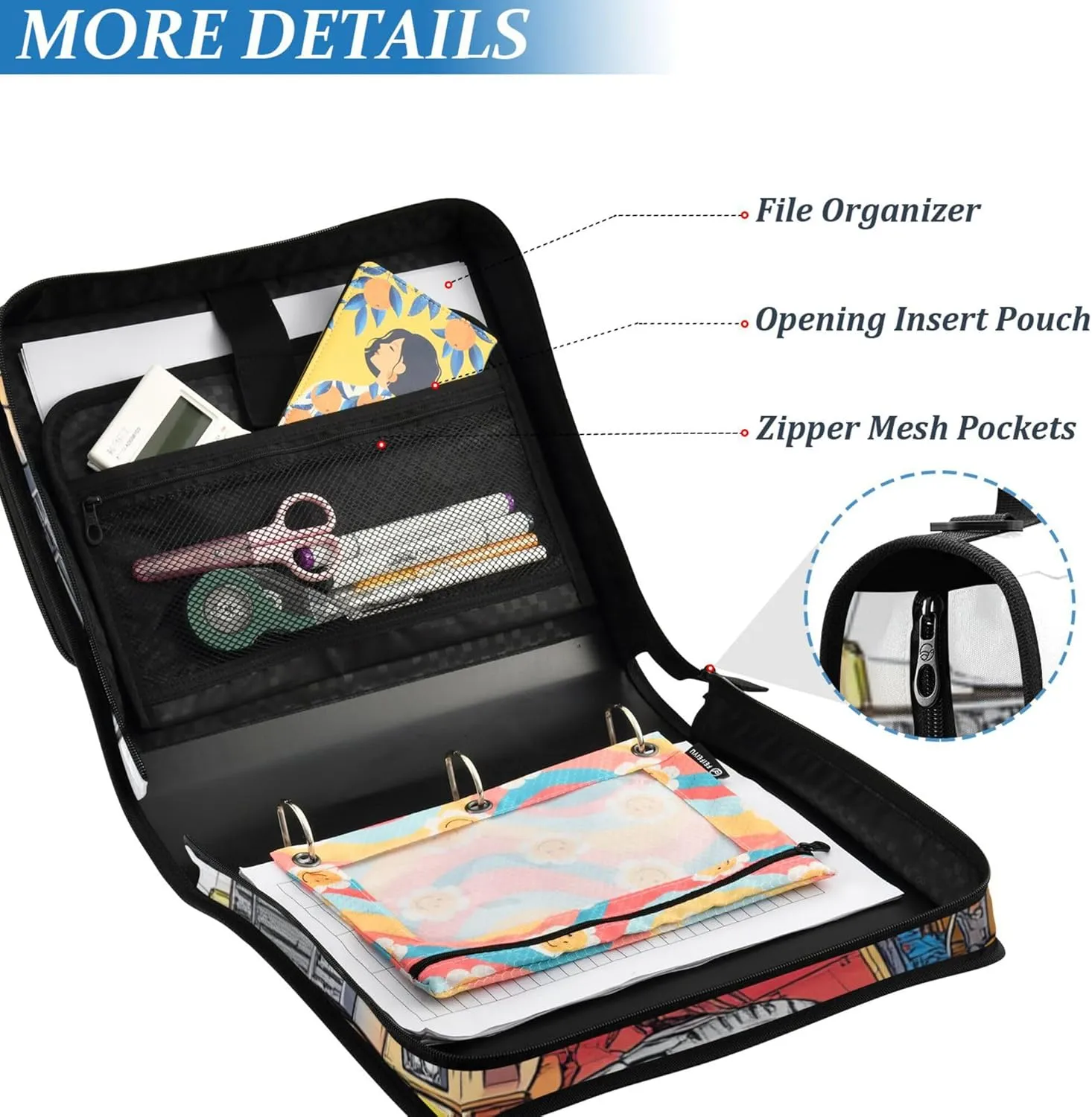 1.5-Inch 3-Rings Office Binder Organizer with Shoulder Strap Includes Zip Pocket Portfolio Binder Suitable for Middle School A Road Strewn with Flowers Engineering Machinery
