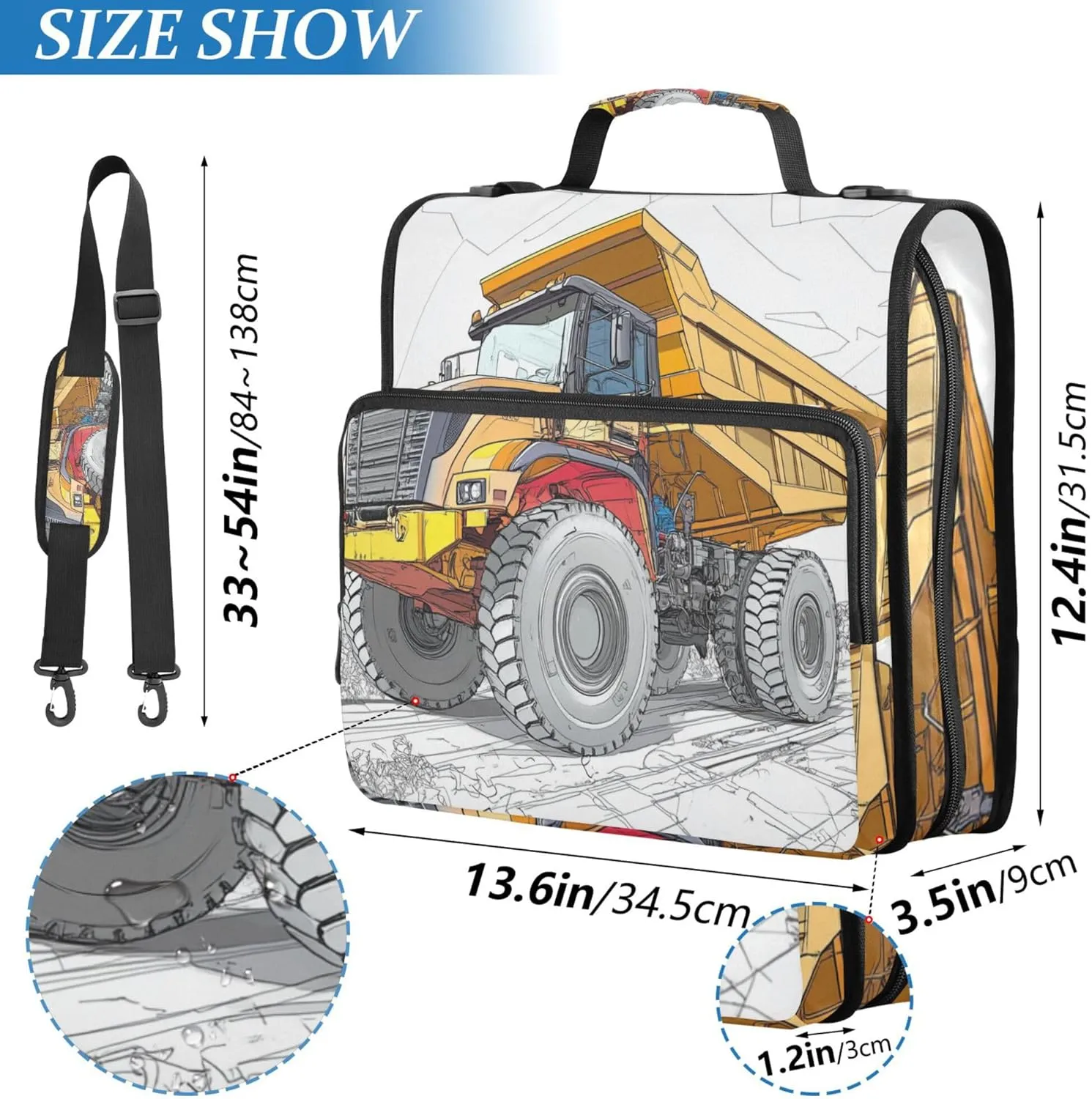 1.5-Inch 3-Rings Office Binder Organizer with Shoulder Strap Includes Zip Pocket Portfolio Binder Suitable for Middle School A Road Strewn with Flowers Engineering Machinery