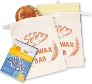 2-Pack XL Reusable Bread Bags For Homemade Bread With Removable Cotton Beeswax Lining, 13x17 Inches Ideal Bag For Home Baking