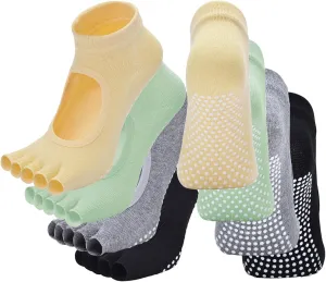2 Pairs Toeless Yoga Socks Non-Slip Grips for Pilates Ballet Dance Barefoot Workout Cotton Open Toe Sports Socks