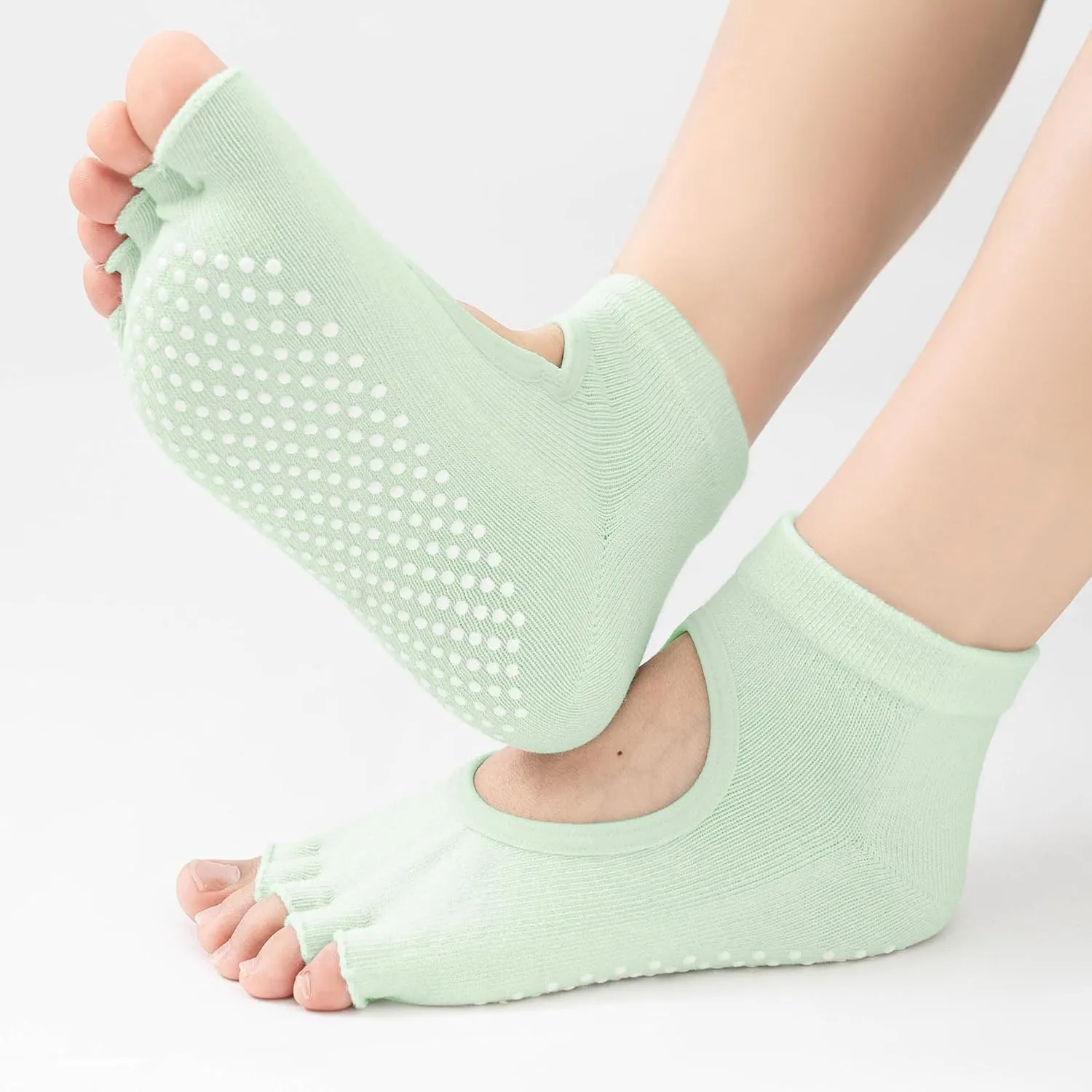 2 Pairs Toeless Yoga Socks Non-Slip Grips for Pilates Ballet Dance Barefoot Workout Cotton Open Toe Sports Socks