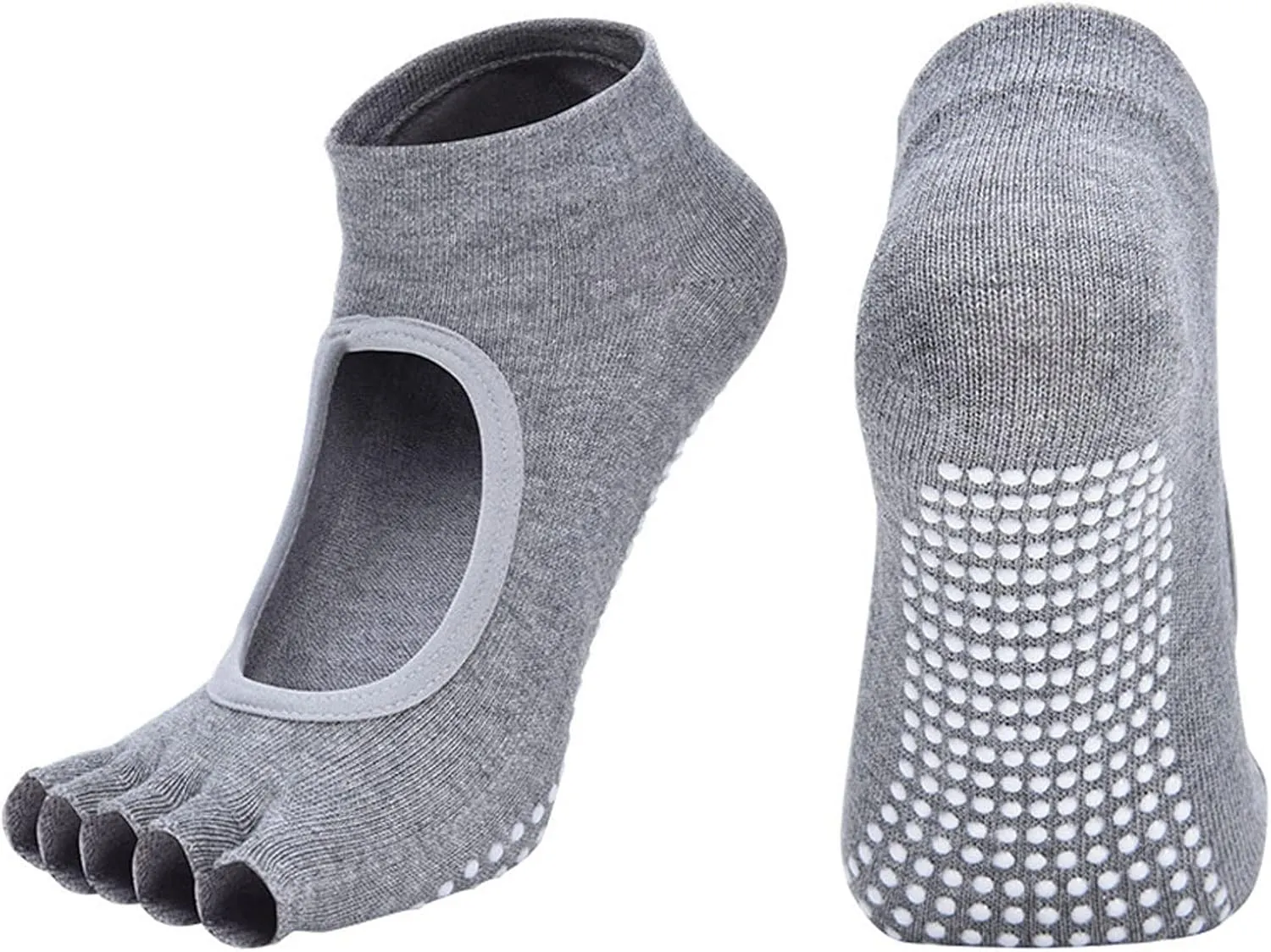 2 Pairs Toeless Yoga Socks Non-Slip Grips for Pilates Ballet Dance Barefoot Workout Cotton Open Toe Sports Socks