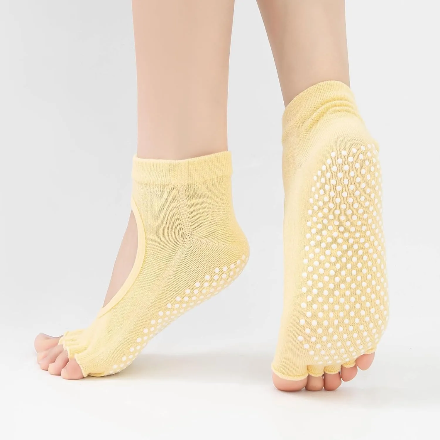 2 Pairs Toeless Yoga Socks Non-Slip Grips for Pilates Ballet Dance Barefoot Workout Cotton Open Toe Sports Socks