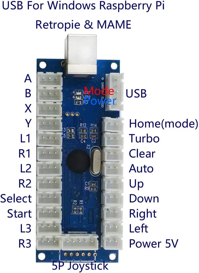 2 Player Arcade Game Stick DIY Kit Buttons with Logo LED 8 Way Joystick USB Encoder Cable Controller for PC MAME Raspberry Pi Red Blue