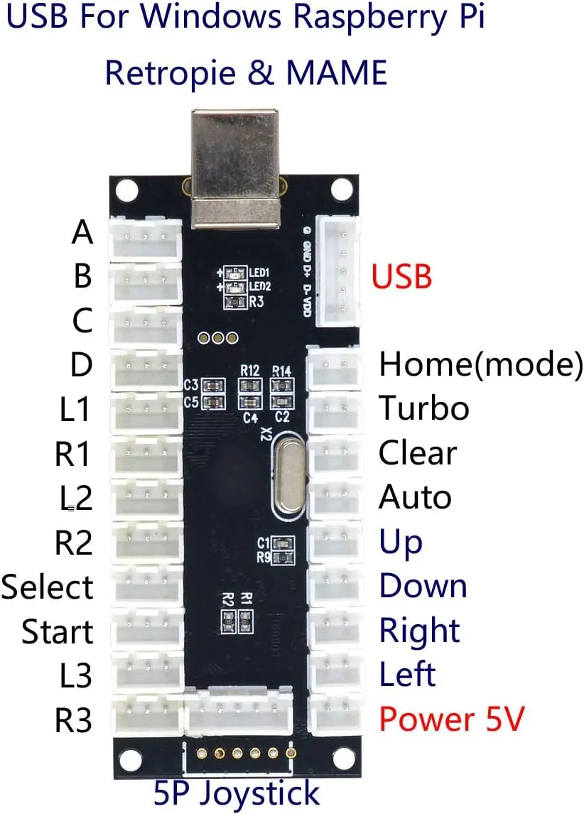 2-Player LED USB Encoder to Arcade Joystick and LED Arcade Buttons for PC, MAME and Retro Pie
