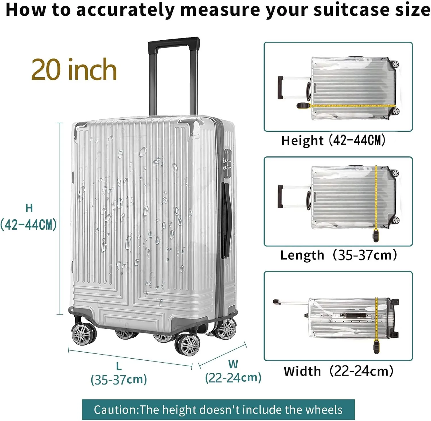20 Inch Full Clear PVC Luggage Cover, 0.4mm Thick Heavy-Duty Waterproof, Dustproof, Anti-Scratch Suitcase Cover, Luggage Covers for Suitcase TSA Approved, Fits 19"-20" Wheeled Luggage
