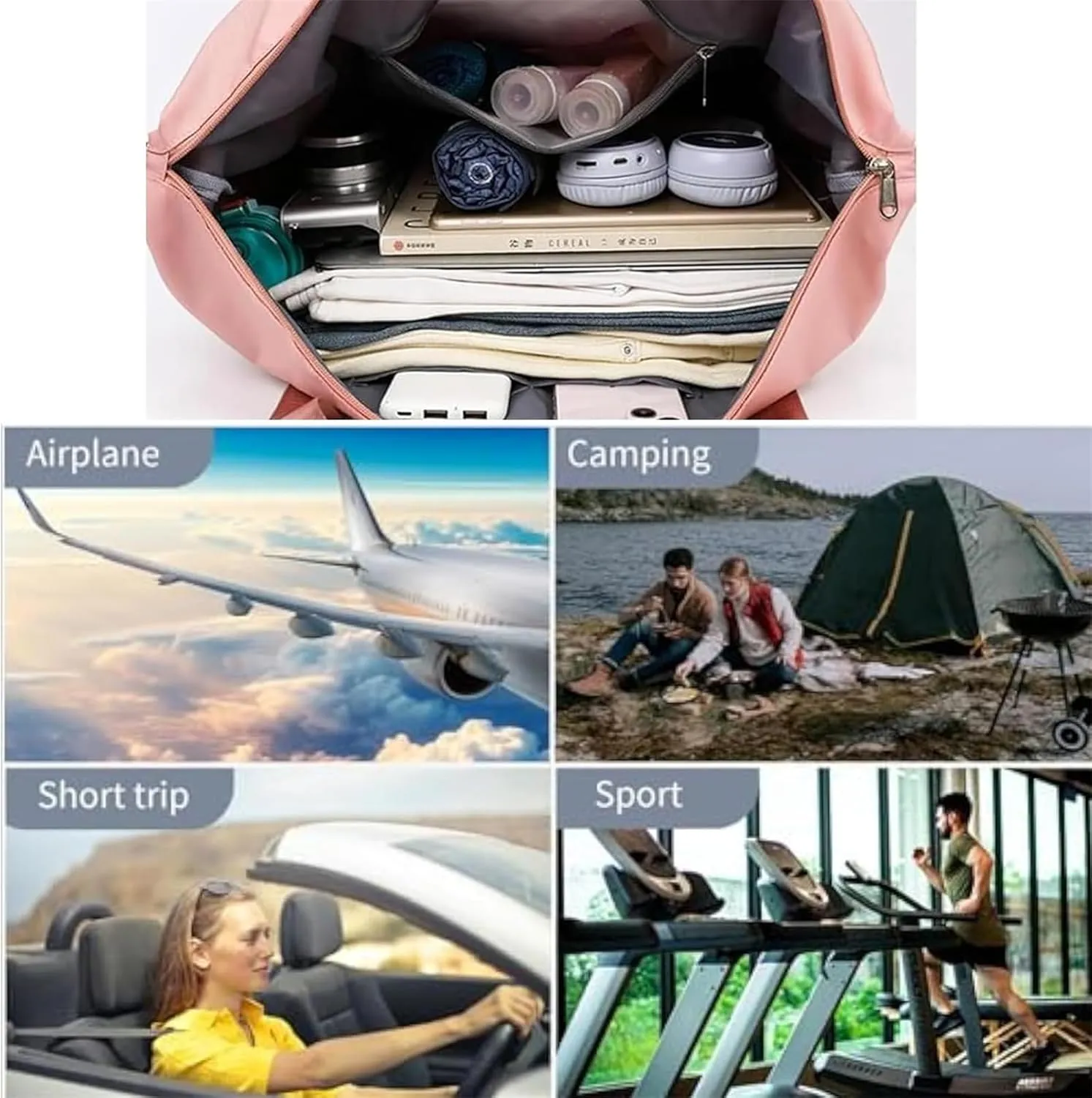 2025 Beente Travel Bag with Wheels, Large Capacity with Removable Universal Wheels Tote Luggage for Easy Travel (Pink)