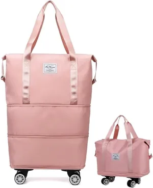 2025 Beente Travel Bag with Wheels, Large Capacity with Removable Universal Wheels Tote Luggage for Easy Travel (Pink)