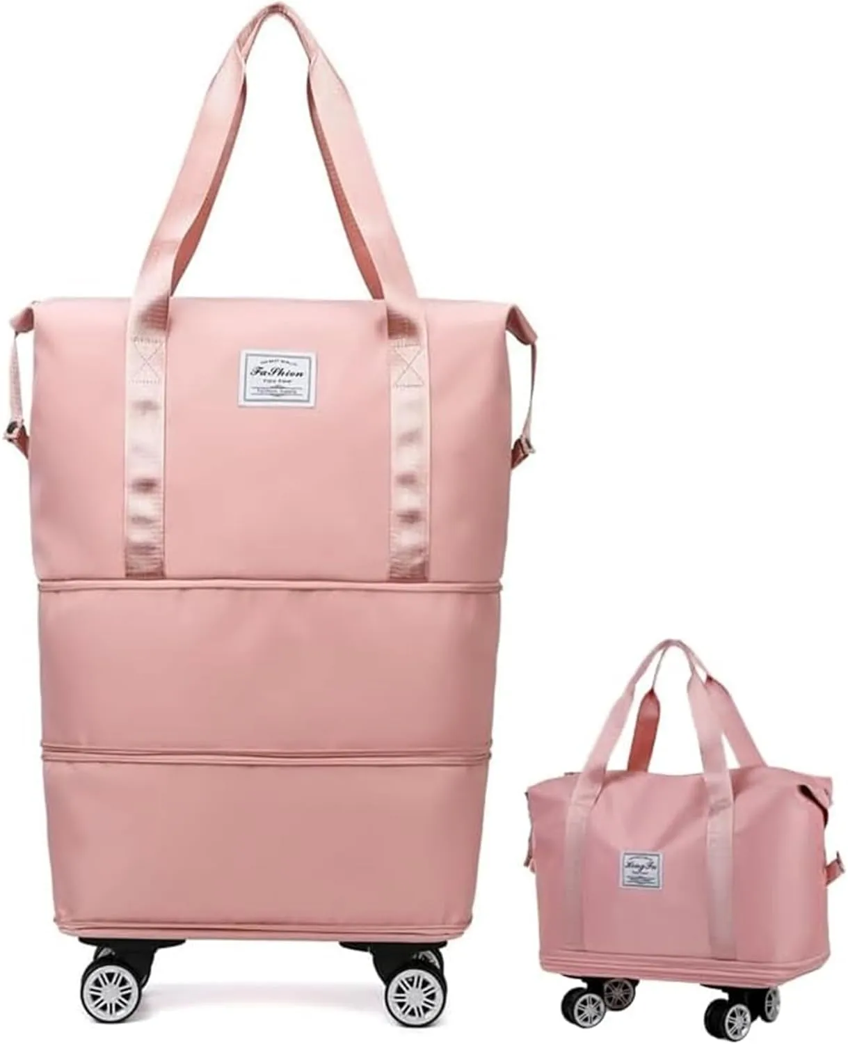 2025 Beente Travel Bag with Wheels, Large Capacity with Removable Universal Wheels Tote Luggage for Easy Travel (Pink)