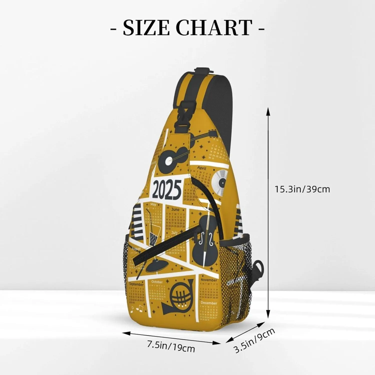 2025 Calendar Music Jazz Crossbody Bag Cross Chest Bag Adjustable Sling Backpack Sports Gym Shoulder Bags Travel Cycling Daypack Diagonally Casual Rucksack