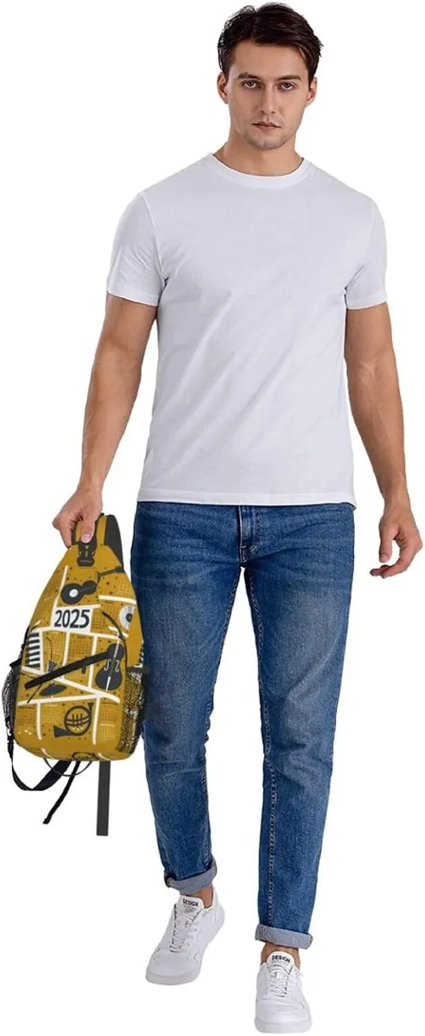 2025 Calendar Music Jazz Crossbody Bag Cross Chest Bag Adjustable Sling Backpack Sports Gym Shoulder Bags Travel Cycling Daypack Diagonally Casual Rucksack