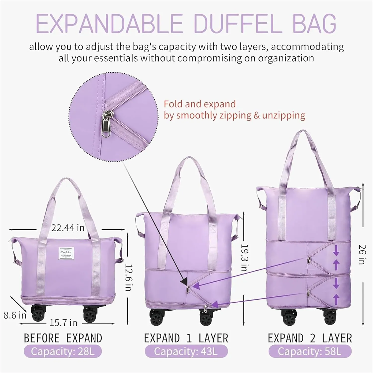 2025 New Large Capacity Travel Bag -Universal Wheel Removable, Waterproof Foldable Dry-Wet Separation for Gym (Blue)