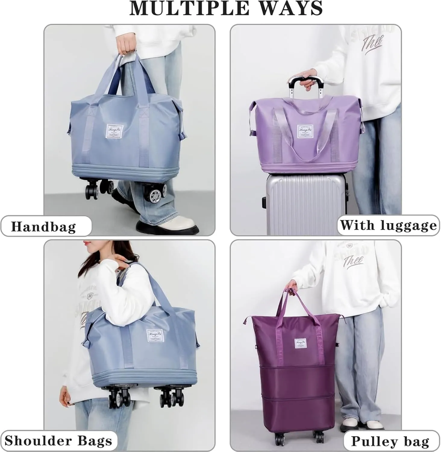 2025 New Large Capacity Travel Bag -Universal Wheel Removable, Waterproof Foldable Dry-Wet Separation for Gym (Blue)