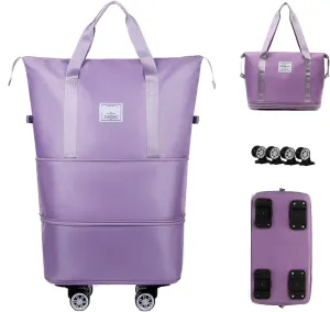 2025 New Travel Bag with Wheels, Expandable & Foldable Large Capacity Rolling Luggage, Adjustable Shoulder Strap & Detachable Wheels(Light Purple)