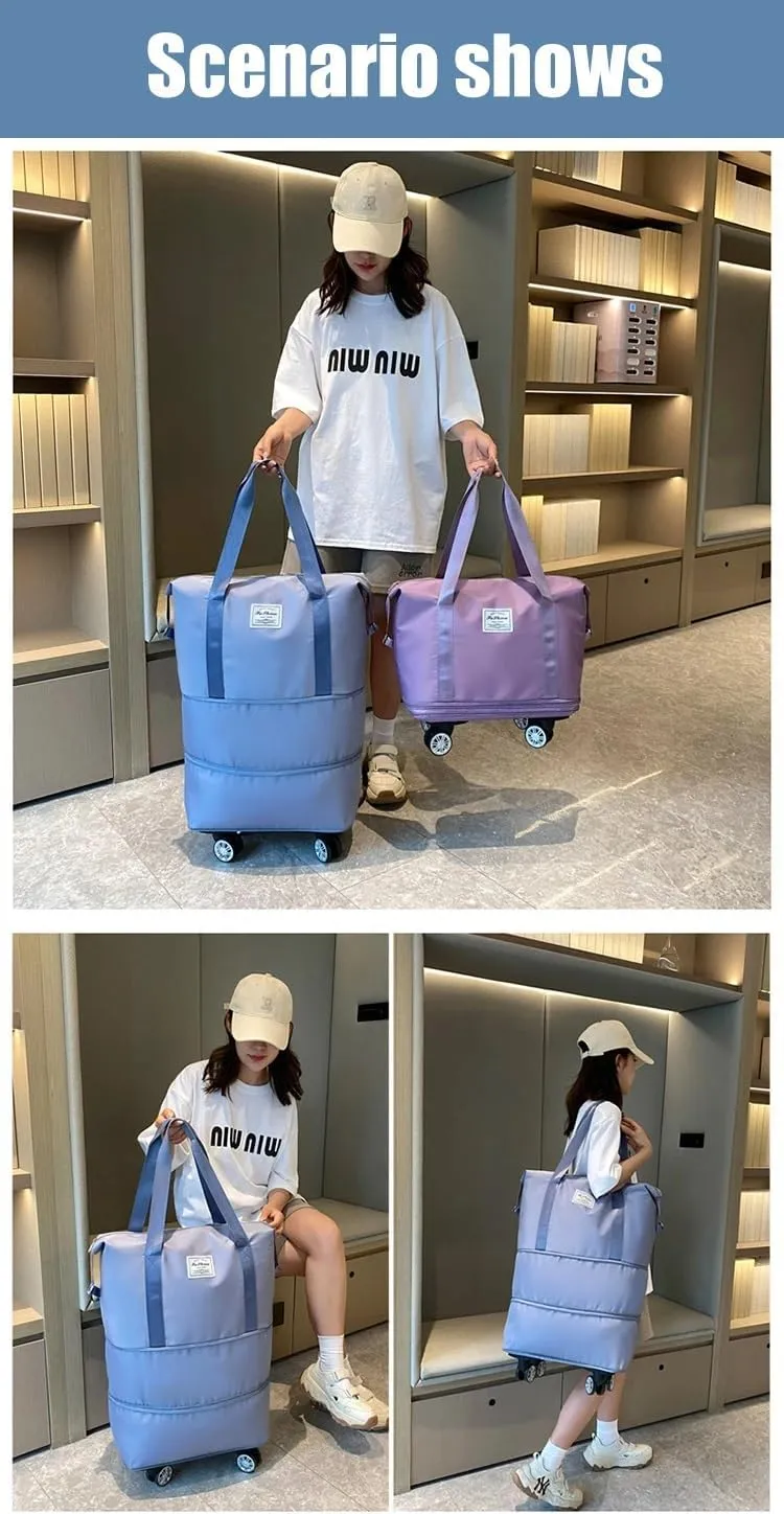 2025 New Travel Bag with Wheels, Expandable & Foldable Large Capacity Rolling Luggage, Adjustable Shoulder Strap & Detachable Wheels(Light Purple)