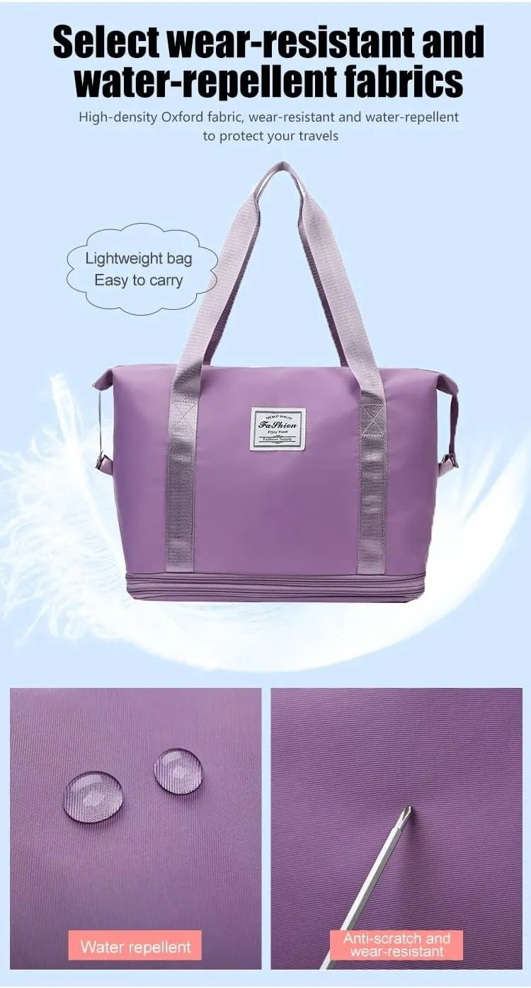 2025 New Travel Bag with Wheels, Expandable & Foldable Large Capacity Rolling Luggage, Adjustable Shoulder Strap & Detachable Wheels(Light Purple)