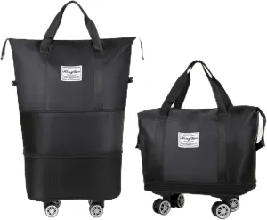 2025 New Travel Bag with Wheels, Large Capacity Travel Bag - Universal Wheel Removable, Expandable Foldable Duffle Bag, Large Capacity Wide-Open, Dry and Wet Separation (Black)