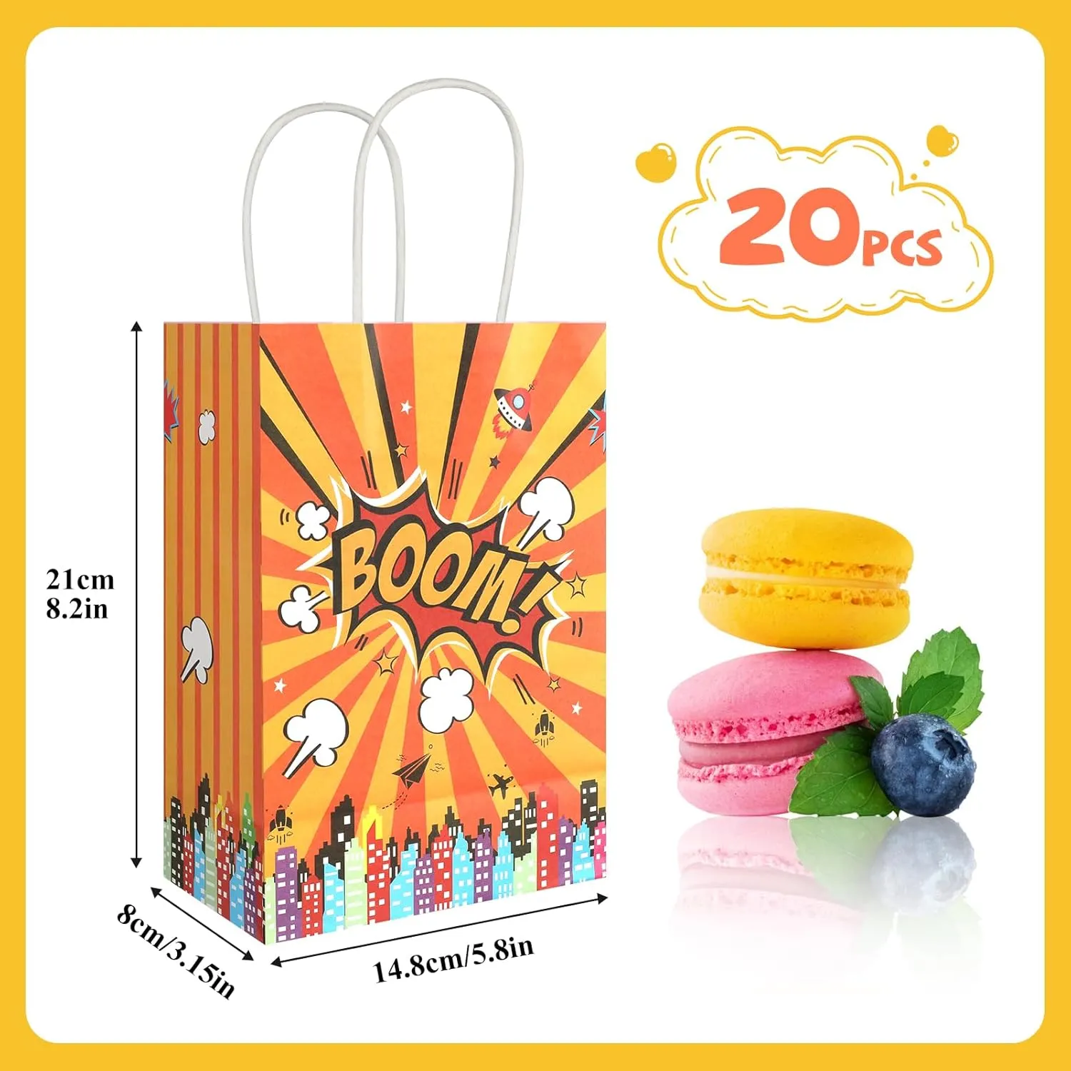 20Pcs Superhero Party Favors Bags with Handles, Comic Hero Kraft Paper Bags for Kids, Goodie Bag Candy Treat Gift Bag for Boom Hero Theme Birthday Baby Shower Party Supplies