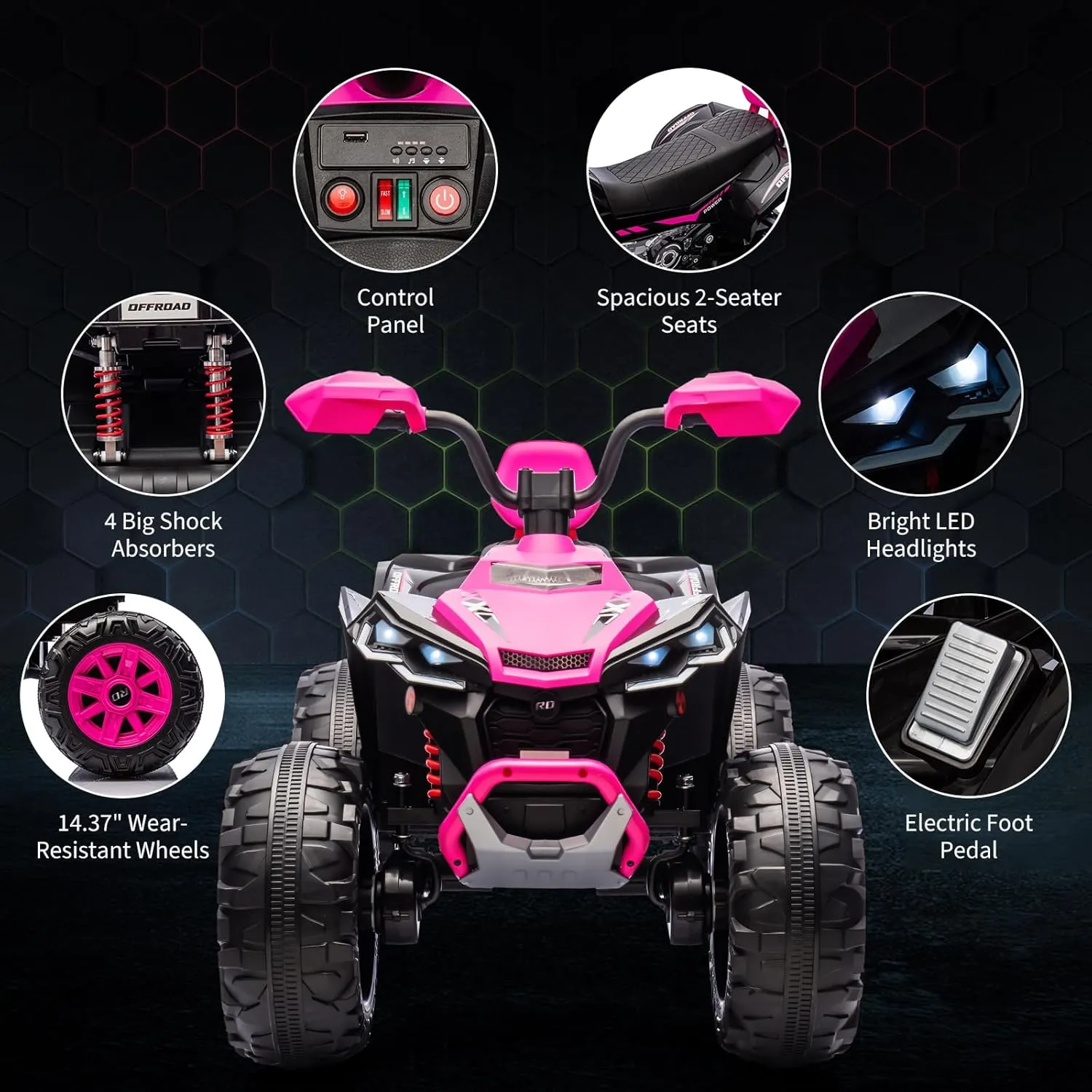 24V 2 Seater Electric ATV, Electric Car for Kids, Four-Wheeled Dirt Quad Car with Powerful Motor Off-Road Vehicle Electric Kids ATV with High Low Speed, Ride On ATV for Big Boys Girls