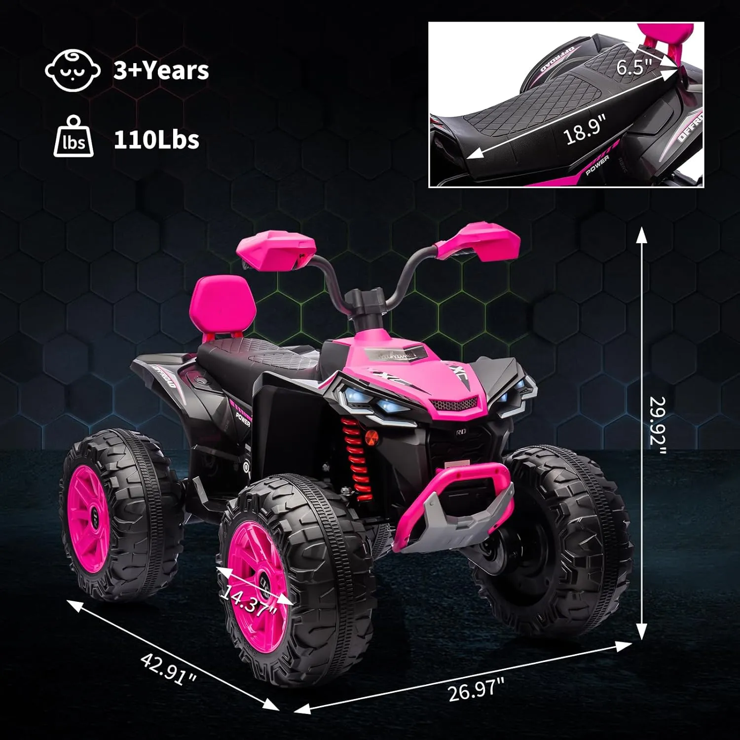 24V 2 Seater Electric ATV, Electric Car for Kids, Four-Wheeled Dirt Quad Car with Powerful Motor Off-Road Vehicle Electric Kids ATV with High Low Speed, Ride On ATV for Big Boys Girls