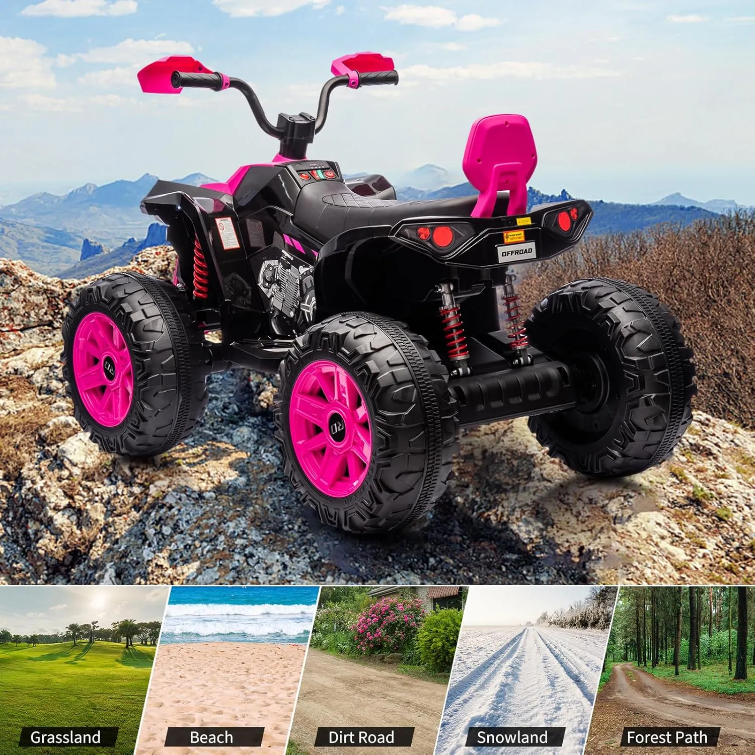 24V 2 Seater Electric ATV, Electric Car for Kids, Four-Wheeled Dirt Quad Car with Powerful Motor Off-Road Vehicle Electric Kids ATV with High Low Speed, Ride On ATV for Big Boys Girls