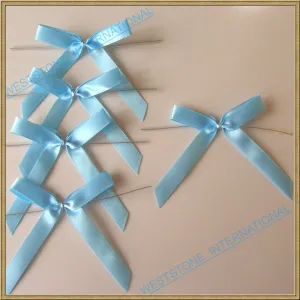 25 Solid Blue Satin Pre-Tied Ribbon Bow for cello bag in wedding and Party