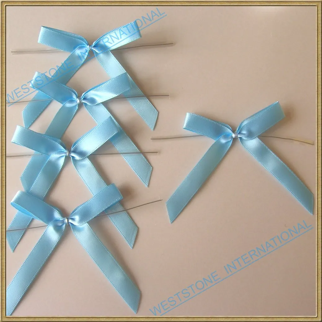25 Solid Blue Satin Pre-Tied Ribbon Bow for cello bag in wedding and Party