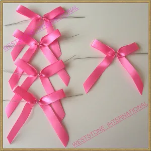 25 Solid Pink Satin Pre-Tied Ribbon Bow for cello bag in wedding and Party