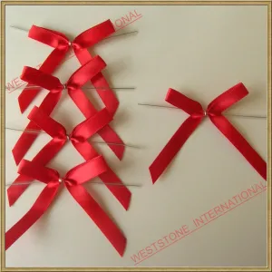 25 Solid Red Satin Pre-Tied Ribbon Bow for cello bag in wedding and Party