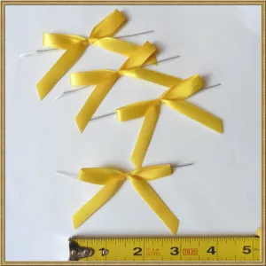 25 Solid Yellow Satin Pre-Tied Ribbon Bow for cello bag in wedding and Party