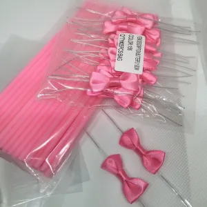 25pcs x (6" pink Lollipop Stick   Bag   pink Bows) for cake pops