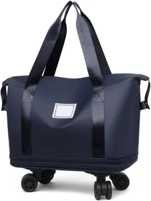 27-50L Expandable Travel Duffel Bag with Wheels,Large Rolling Capacity Travel Bag for Women & Men,Wheel detachable (Blue)