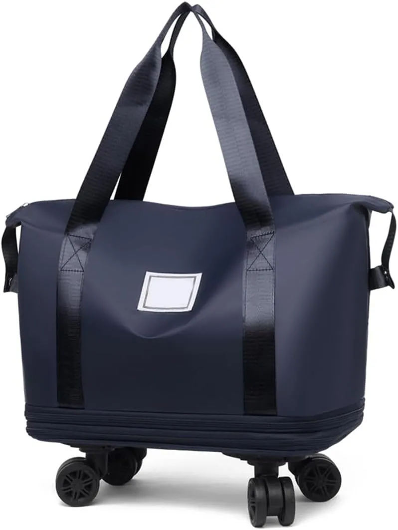 27-50L Expandable Travel Duffel Bag with Wheels,Large Rolling Capacity Travel Bag for Women & Men,Wheel detachable (Blue)