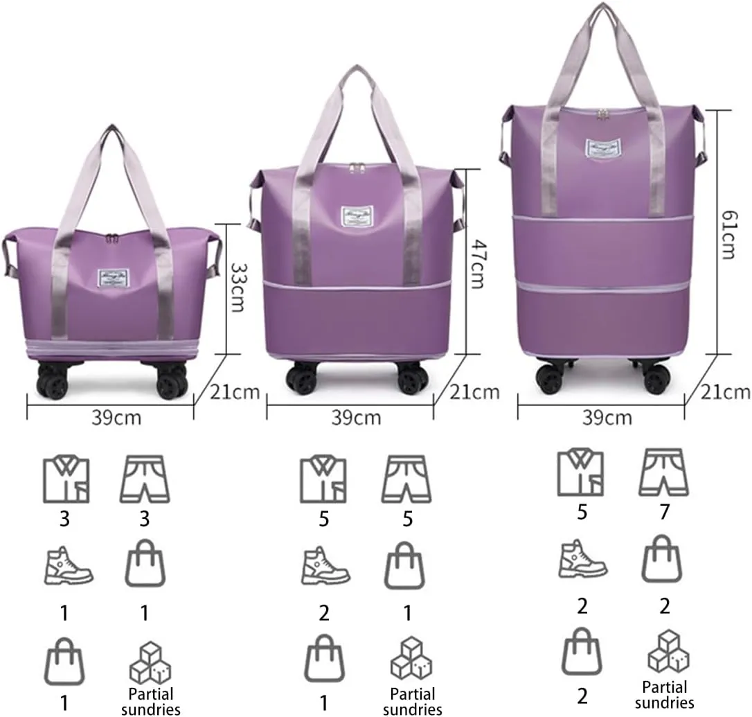 27-50L Expandable Travel Duffel Bag with Wheels,Large Rolling Capacity Travel Bag for Women & Men,Wheel detachable (Blue)