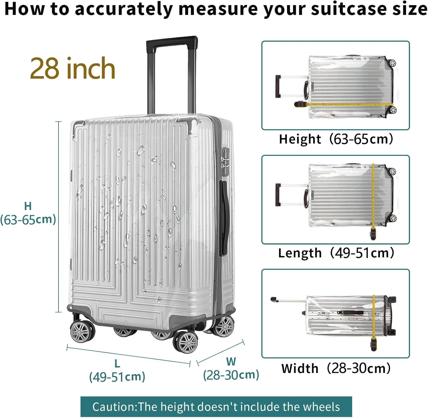 28 Inch Full Clear PVC Luggage Cover, 0.4mm Thick Heavy-Duty Waterproof, Dustproof, Anti-Scratch Suitcase Cover, Luggage Covers for Suitcase TSA Approved, Fits 28"-29" Wheeled Luggage