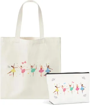 2Pcs Dance Tote Bag Makeup Bag Gifts for Dancers, Ballet Gifts Dance Gifts Dance Lover Gift Dance Recital Dance Sister Dance Teacher Appreciation Gift for Women Ballet Coach Instructor
