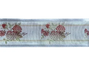 2" Ballet Pink Ombré Roses on Striped Woven Ribbon (Made in France)