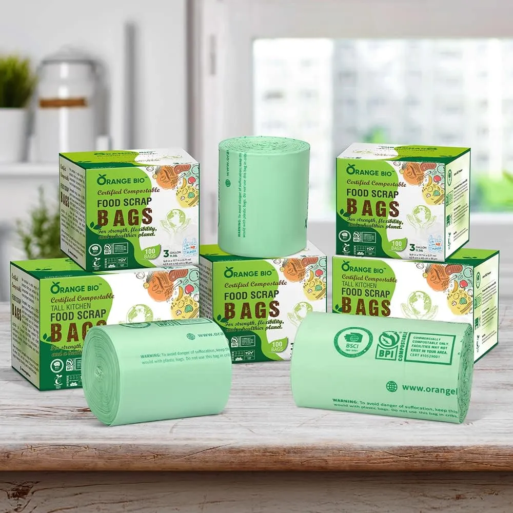 3 Gallon Compostable Trash Bags, 100 Count, Food Grade, Plant-based, Biodegradable, Leak-proof, Tear-resistant, Dishwasher Safe