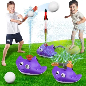 3 in 1 Water Baseball Summer Toys Sprinkler for Kids, Toddler Outdoor Toys Sprinklers for Yard with 2 Sprinkler Heads, 360° Roating Water Toys Attache to Garden Hose Backyard Pool Party Outdoor Games