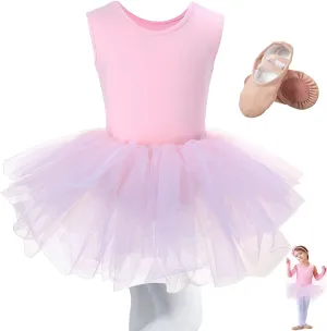 3 Piece Leotard Ballet Set Cute Dance Tutu Dress Pink Ballet Yoga Shoes Soft Dance Tight for Girl's Gymnastics Ballet